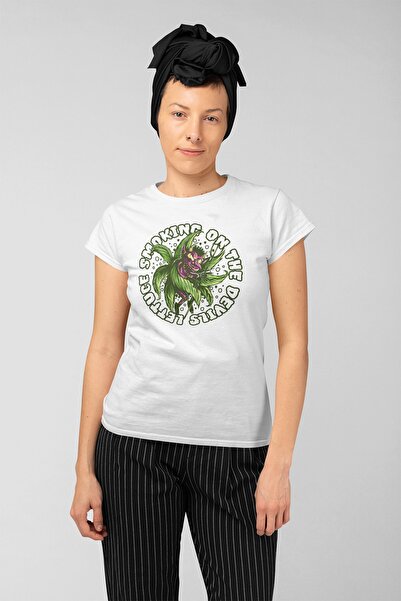 ErTaPassage Plantă mare albă cu imprimeu Femeie tricou - T7341032