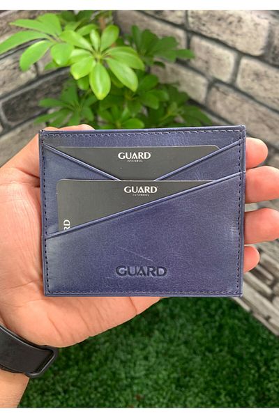 GUARD Antique Navy Blue Leather Card Holder
