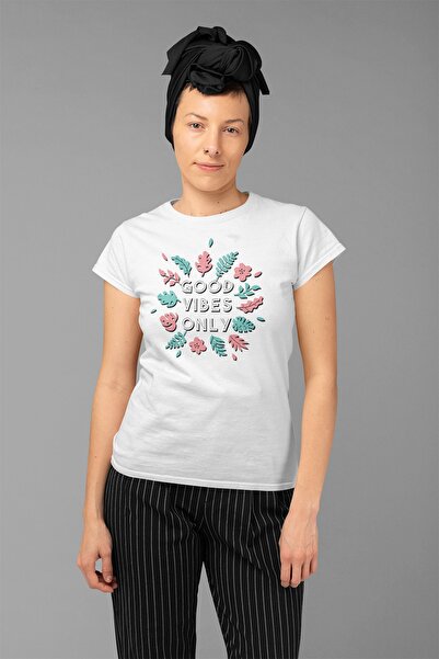 ErTaPassage Λευκό με τύπωμα Γυναικείο μπλουζάκι - Good Vibes T2062288