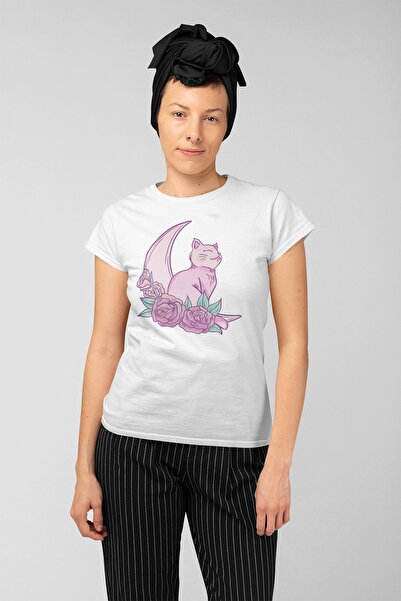 ErTaPassage Γυναικείο μπλουζάκι White Cat με τύπωμα - T5814553