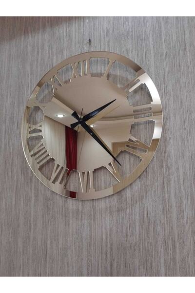 Tuba Decor Küçük Dekoratif Oval Duvar Saati Ekonomik Gold 35x35 Cm Gösterişli Aynalı Pleksi Şık Ev Ofis Saati