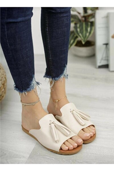 ZERDALİFE Γυναικείες κρεμ φούντες παντόφλες 11112