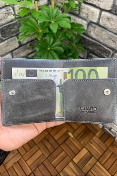 GUARD Leather Card Holder - Antique Gray Placket Design