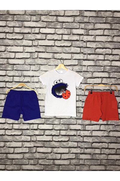 twins tailors Cookie Monster 3 Piece Set (1 T-Shirt 2 Shorts)