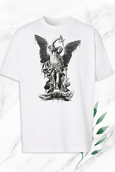 perseusshopping تي شيرت أبيض مطبوع عليه صورة الأساطير تريند النحت مقاس كبير