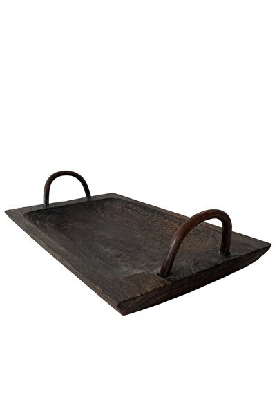 BOHOBAZZAR Paulownıa Ağacı El Yapımı Kulplu Dikdörtgen Sunum Tepsi Beris 40*2...