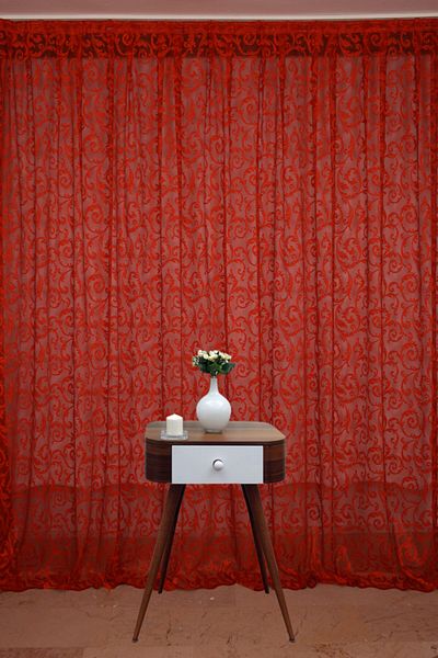 AKÇA TEKSTİL Sultan 2 Red Color Single Wing Ready-made Planted Pleated Background Curtain 300*260 Cm