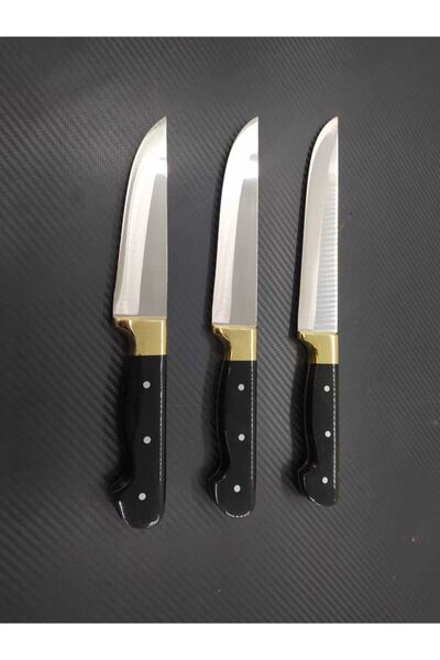 yatagan store Siyah Mika Saplı 3'lü Mutfak Bıçağı Seti