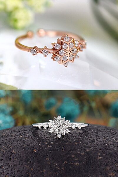 LOTUS GÜMÜŞ Kar Tanesi Set 2li 14 K Rose Altın Kaplama Yüzük