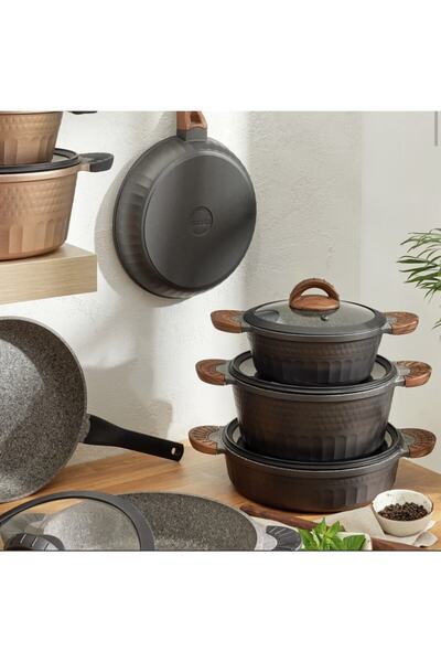 Emsan Yeni Diamante 7 Parça Granit Tencere Seti Siyah