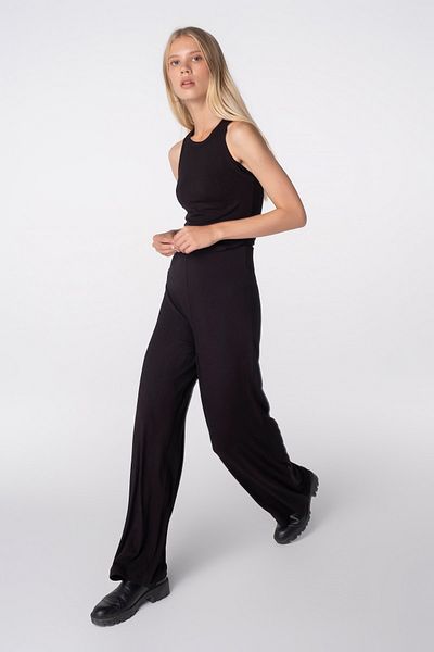 Re-clo Cara, Sustainable Fabric, Wide Leg, Black Ribbed Trousers