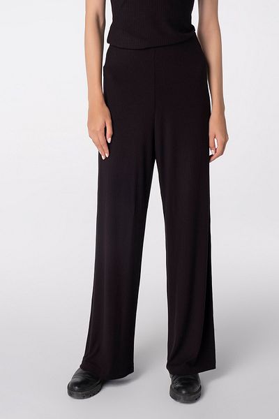 Re-clo Cara, Sustainable Fabric, Wide Leg, Black Ribbed Trousers