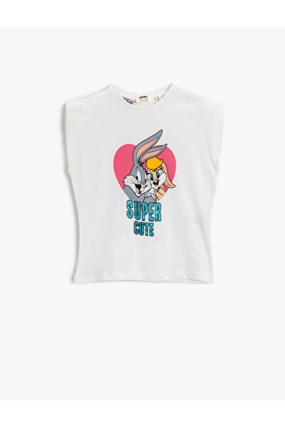 Koton Dívčí špinavě bílé tričko Bugs Bunny s licencovaným potiskem z bavlny