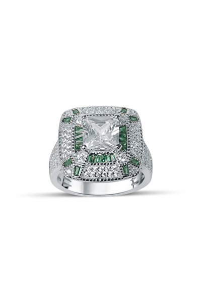 Khailo Silver Renkli Kare Emerald Taşlı Yüzük