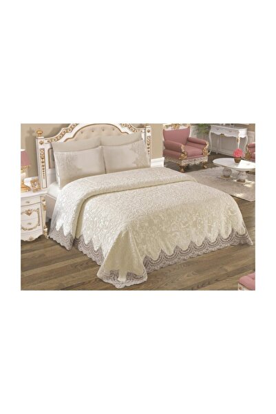 ALÇEYİZ Homechic Ecru Lace Blanket Set - French, Pearl Free
