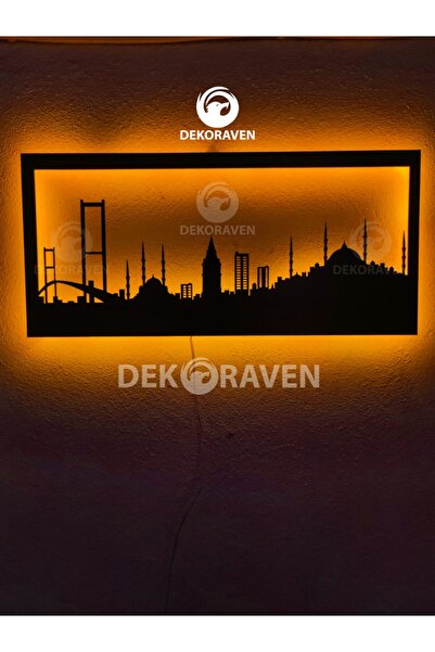 dekoraven Istanbul Siületi Led Işıklı Ahşap Tablo