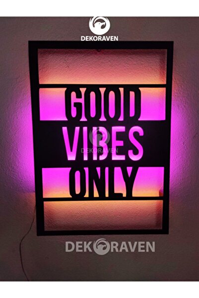 dekoraven Good Vibes Only-motto Led Işıklı Ahşap Tablo