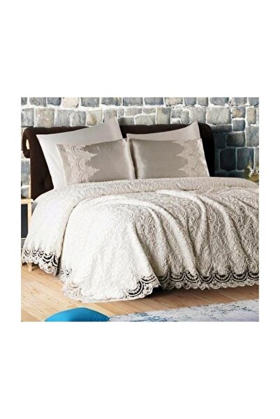 Armes Set cuvertură de pat cu pătură cu dantelă franceză de elită, crem