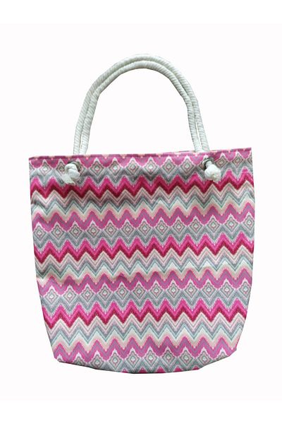 Alkan Homes Zigzag Patterned Modern Lined Zippered Digital Printed Multi-Purpose Bag