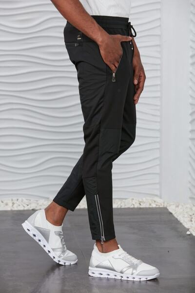 Mondo Siyah Paçası Ve Cebi Fermuarlı Teknik Kumaşlı Jogger Pantolon