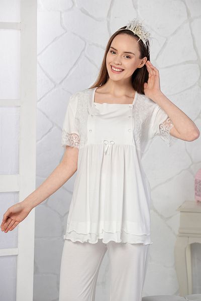 Emose Set pijama de maternitate din dantela Ecru