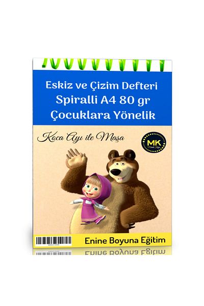 Enine Boyuna Eğitim Sketch and Drawing Notebook for Kids Kraft Spiral 100 Pages A4 80 Gr