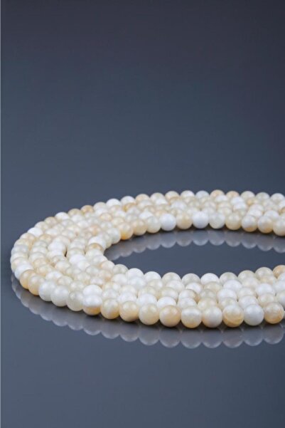 Alibaba Doğaltaş Unisex Beyaz Aragonit Doğal Taş Dizi Küre Kesim Kolye 8 mm
