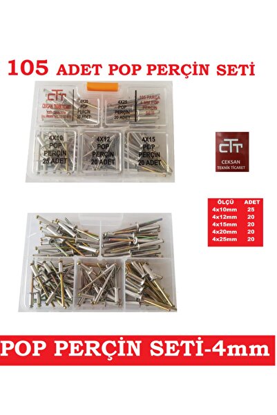 CEKSAN Perçin Seti-çap 4mm-boy Çeşitli Pop Perçin 105 Parça