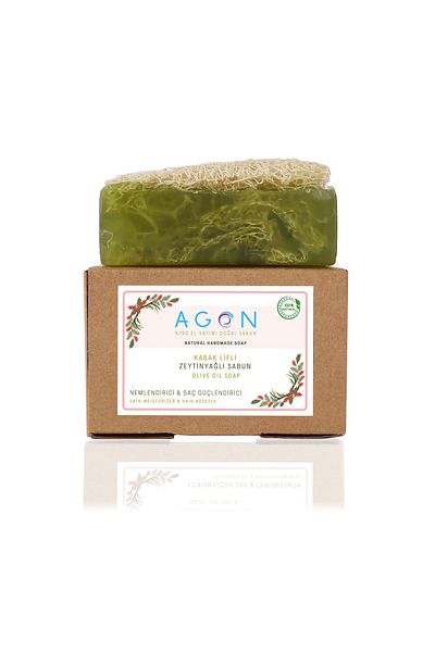 Agon صابون زيت زيتون مصنوع يدويًا 100% من ألياف اليقطين الطبيعية 120 جرام