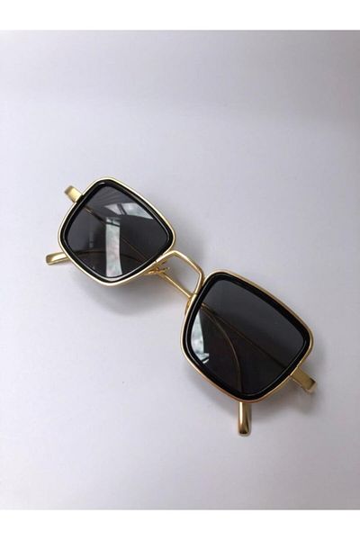 LOOKUP Lookup Unisex Small Square Stempunk Gold Metal Frame Black Glass Sunglasses