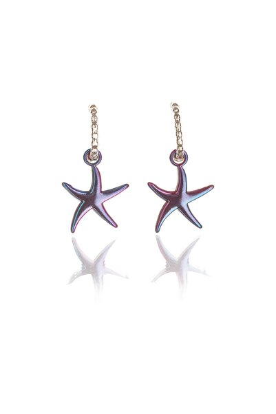 Leerybee نيون الفوشيه الأزرق مختلط اللون أقراط نجمة مضادة للحساسية