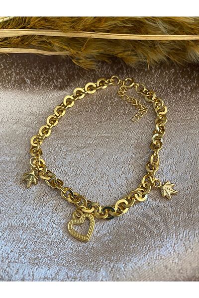 Markiz Takı Heart Leaf Charm Anklet