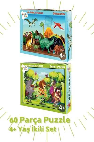Bonkido 60 Parça Puzzle 2'li Set Dinozorlar Ve Bahar Partisi Bon80648125