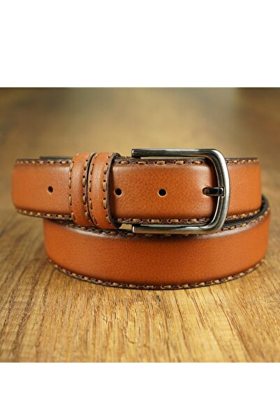 KASVA DERİ Original 100% Genuine Leather Belt with 4 cm Tan Saddles