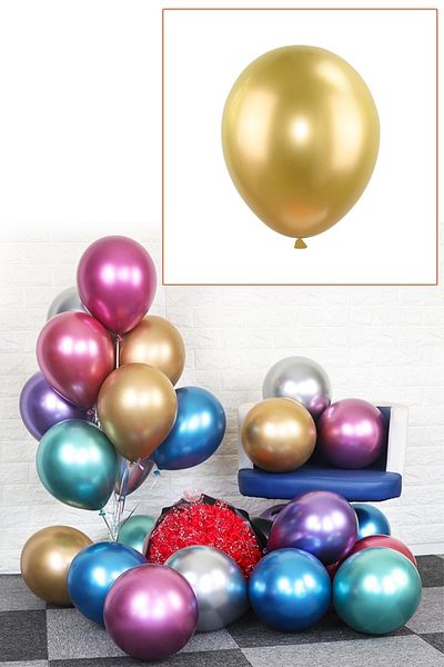 Kazanabil 10pcs Chrome Balloon Shiny Decoration Balloons Gold