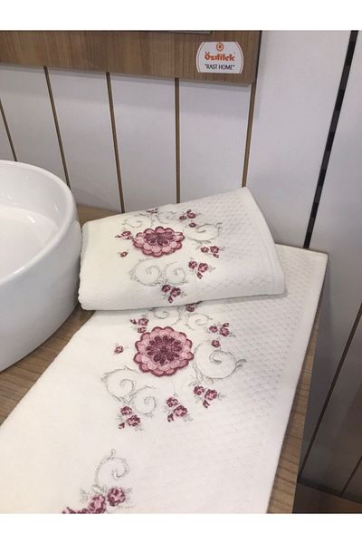 Özdilek Πετσέτα προσώπου Mariposa με κέντημα Daisy (Λευκή 2 τεμαχίων)