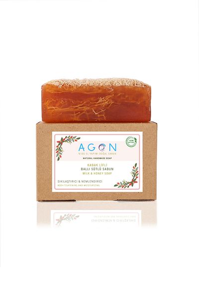 Agon صابون حليب وعسل مصنوع يدويًا 100% من ألياف اليقطين الطبيعية 120 جرام