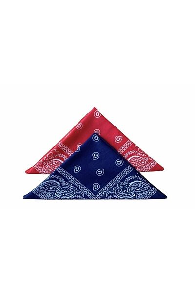 Esila Accessories Unisex Red-Navy Blue 2 Pieces Patterned Bandana Set