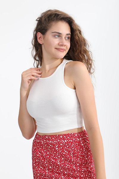 MD trend قميص داخلي نسائي محبوك بأشرطة مضلعة من إكرو