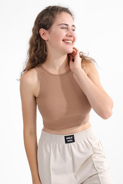 MD trend Tricot de corp Biscuit Ribbed Super Crop Tricotat pentru damă