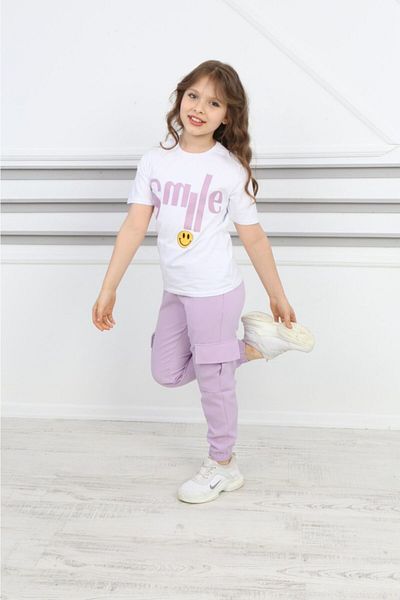 YARENKİDS Girl's Smile Bottom Top Tracksuit Set