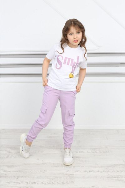 YARENKİDS Girl's Smile Bottom Top Tracksuit Set