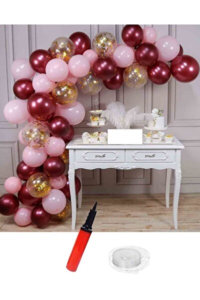 Parti dolabı Pembe-bordo-şeffaf - Altın Konfetili Şeffaf Doğum Günü Balon Zinciri