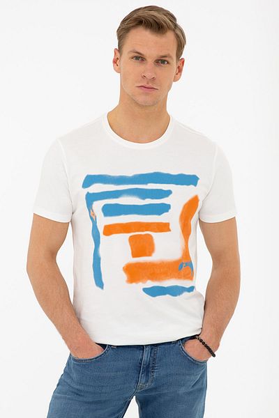 Pierre Cardin Εκρου Slim Fit T-Shirt με Στρογγυλή Λαιμόκοψη