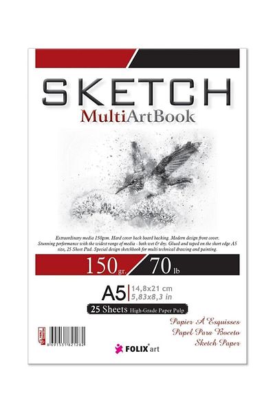 FOLİX ART Folix Sketch Multiart Dimensiune A5 150 Gr. Caiet de schițe 25 de coli Caiet de schițe