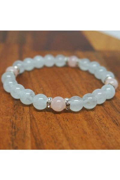 RD EKOAVM Bi'bracelet Aquamarine And Pink Quartz Stone Bracelet