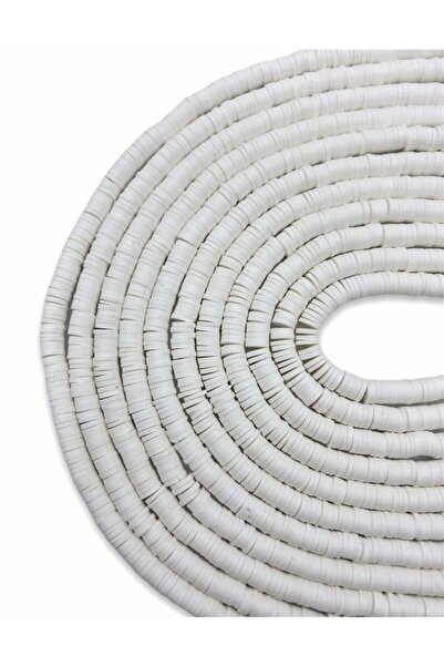 Hedef Bijuteri 6mm Beyaz Renk Polimer Kil Fimo Boncuk Dizisi,40cm Hamur Boncu...