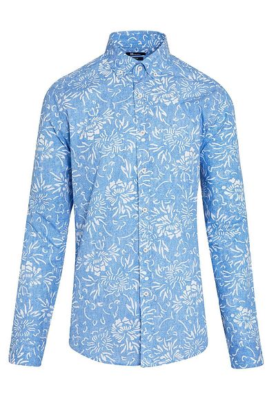 Hatemoğlu Μπλε Slim Fit εμπριμέ 100% βαμβακερό γιακά με μακρυμάνικο πουκάμισο