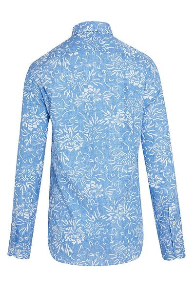 Hatemoğlu Μπλε Slim Fit εμπριμέ 100% βαμβακερό γιακά με μακρυμάνικο πουκάμισο