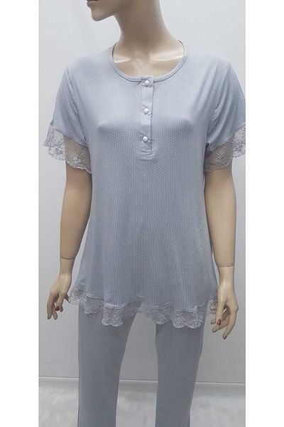LİMİSSİ 619 Set pijama cu mânecă scurtă cu buline pentru femei, gri